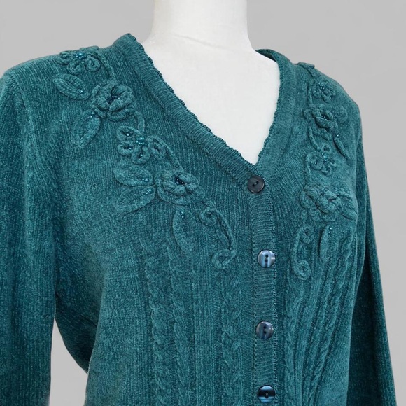 Teal Button-Up Cardigan Sweater - Picture 3 of 8